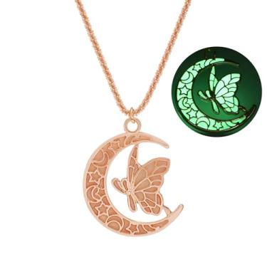 Imagem de SIewee Colar de borboleta luminosa sonhadora de Halloween e Natal, pingente de joia luminosa feminina, colar de bruxa de fada, 17.6+1.97 inches, Metal, Sem Pedra Preciosa