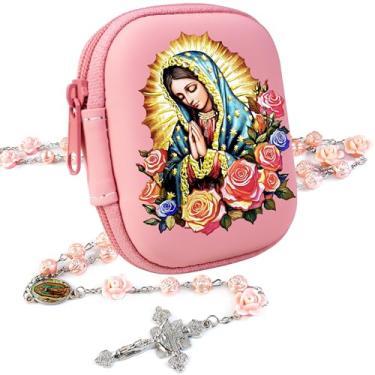 Imagem de PLONKLY Rosário católico para mulheres – contas de pérola com cruz clássica, caixa de oração com zíper da Virgem Maria, presentes de primeira comunhão, joia de confirmação de batismo, 6mm, Zinco, Sem