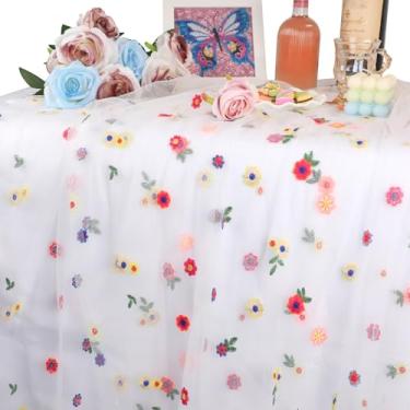 Imagem de PineHaven Caminho de mesa de margarida bordado marfim 3,5 m, toalha de mesa floral sazonal de tule, caminho de mesa de flores silvestres, férias, casa, cozinha, decoração de mesa de jantar para chá de