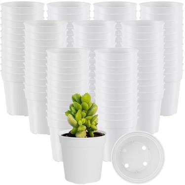 Imagem de Yaomiao Mini vaso de plástico branco, 200 peças, 5 cm, vasos de mudas para berçário, iniciador de sementes, com orifícios de drenagem, para jardim interno e externo, plantas suculentas, mudas e