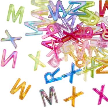 Imagem de SOFPLATE 50 peças de contas de letras acrílicas em forma de letra contas de plástico a granel estilo aleatório transparente bonito colorido alfabeto espaçadores para fazer joias, descobertas