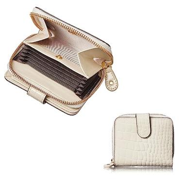 Imagem de VOICE Carteira Align mini tipo carteira dobrável de couro feita pela Toscânia na Itália Couro de vaca ART.GRETA Mulher elegante, fácil de usar e bonita em caixa de presente, Branco bege, Minimalista