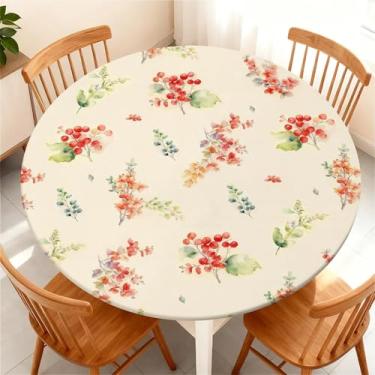 Imagem de COTAIL Toalha de mesa redonda com capa de mesa elástica à prova d'água para mesa redonda de até 155 a 165 cm, capa circular à prova de óleo para cozinha, jantar, acampamento, piquenique, festa, férias