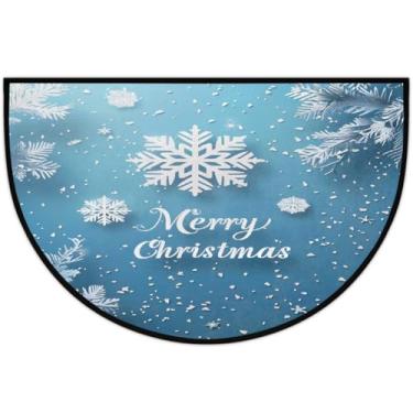 Imagem de Tapete de porta meio redondo, floco de neve, azul, antiderrapante, absorvente, semicírculo, tapetes laváveis, para pátio, cozinha, banheiro, entrada, lareira, decoração de casa