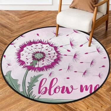 Imagem de Tapete redondo de 1,5 m de flor rosa, dente-de-leão, tapetes de área de círculo macio, antiderrapante, lavável, tapete circular para quarto, berçário, sala de estar, cozinha, banheiro, entrada
