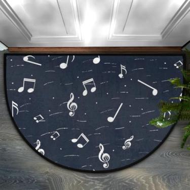 Imagem de Tapete de porta meio redondo com notas musicais, azul, antiderrapante, absorvente, semicírculo, tapetes laváveis, para ambientes internos e externos, pátio, cozinha, banheiro, entrada, lareira
