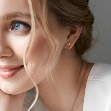 Imagem de Brincos femininos de aço inoxidável banhado a ouro 18 K branco 20 g com zircônia cúbica delicada em estilos exclusivos, standard, Aço inoxidável Latão, Sem pedra preciosa