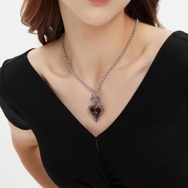 Imagem de Colar de coração gótico para mulheres, pingente de laço preto, corrente pendurada, vermelho, preto, roxo, roupa de concerto, joias, presentes de amizade, presentes de Natal para mulheres, presentes de