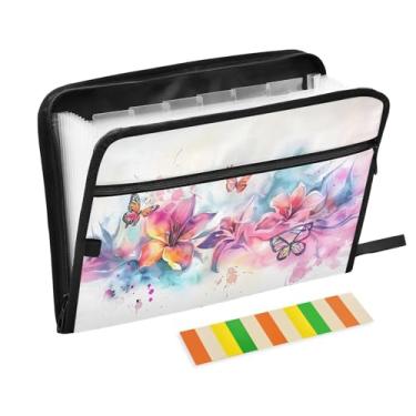 Imagem de CEBUGI Pasta expansível com 13 bolsos, organizador de arquivos sanfonado à prova d'água com etiquetas tamanho A4, organizador de documentos de papel para escola, escritório, borboleta