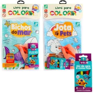 Imagem de Livro para Colorir Infantil com Caixa de Giz de Cera 6 Unidades - Sortido