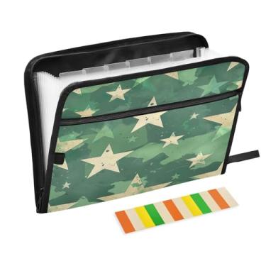 Imagem de Wassud Green Stars Pasta organizadora de arquivos de papel A4 com etiquetas e pastas de arquivos expansíveis, 13 bolsos