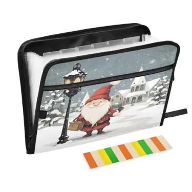Imagem de Wassud Happy Christmas Gnomo 13 bolsos organizador de arquivos sanfonado pastas expansíveis com abas e adesivos, tamanho carta A4 papel recibo documento pasta organizador para viagens de escritório