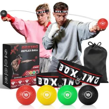 Imagem de YORWHIN Faixa de cabeça bola reflexa de boxe para adultos, bola de reação de 3 níveis com 2 faixas ajustáveis, equipamento de treinamento de boxe para reação, velocidade de perfuração, coordenação