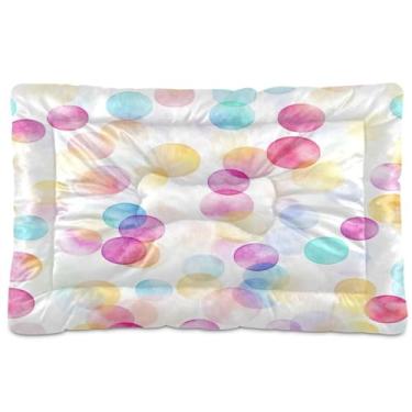 Imagem de Wassud Cama de cachorro com círculos coloridos para cães pequenos, tapete lavável para animais de estimação, cama de gato para dormir, viagens, 45 x 61 cm
