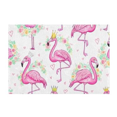 Imagem de Burbuja Flamingos vestindo coroas tapete de banho, tapete de banheiro absorvente extra macio com suporte antiderrapante para banheiro, banheira, chuveiro, 41 x 61 cm