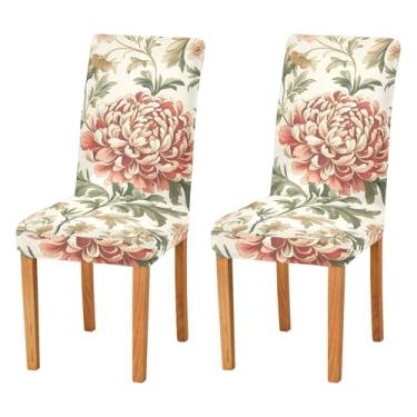 Imagem de STAYTOP Capas de cadeira vintage com flores de peônia, 4 peças, capas elásticas laváveis para cadeira de cozinha, protetor de assento removível para festas de fim de ano, cozinha, hotel, sala de