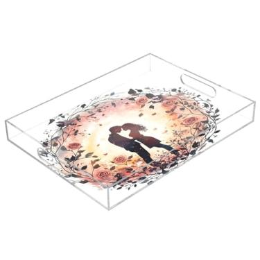 Imagem de STAYTOP Bandeja de servir de acrílico para casais românticos para Dia dos Namorados, 15,7 x 11,20 cm, bandejas decorativas à prova de derramamento, organizador de bancada para café da manhã, chá