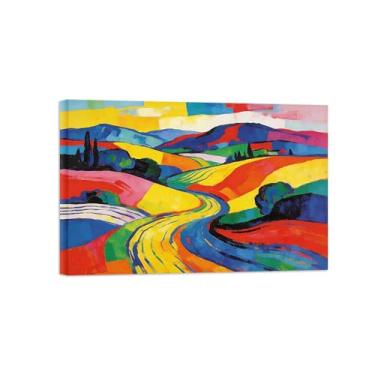 Imagem de BMZFYBS Pintura abstrata de arte de parede - paisagem de árvore colorida 3 - decoração moderna - impressões em tela para sala de estar pronta para pendurar tela embrulhada 60 x 90 cm 24 x 35 polegadas