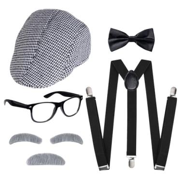 Imagem de Haakong Conjunto de fantasia de velho 100 dias de escola, fantasia de vovô para adultos, chapéu de jornaleiro dos anos 20, acessórios para Halloween (contemporâneo)