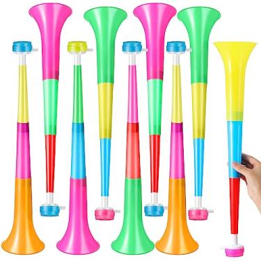 Imagem de Libima 12 peças de buzina dobrável para estádio de 53 cm Vuvuzela de plástico trompete buzina de sopro para fazer barulho, brinquedos para eventos esportivos, jogos de futebol, formatura, escola