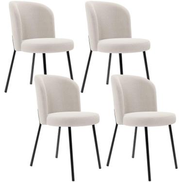 Imagem de Kit 4 Cadeiras Sala De Jantar Estofada Gavi L02 Bouclê Cru - Lyam Decor