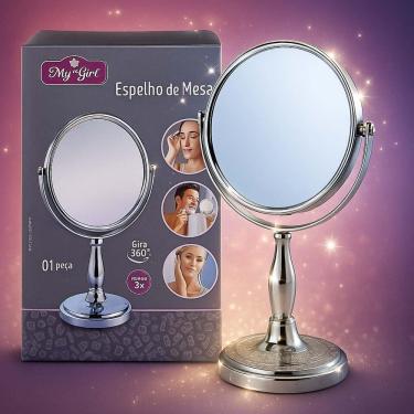 Imagem de Espelho de Mesa My Girl Dupla Face Aumento Zoom 3x Giratório 360º 17cm - AFA0201