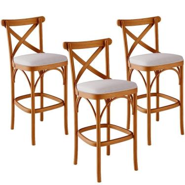 Imagem de Kit 03 Banquetas Altas Cozinha Bancada Estofada ávila L02 Linho Bege - Lyam