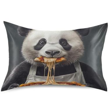 Imagem de Linda capa de almofada de cetim com estampa de urso panda e chef, estampa King Queen, arte fofa, refrescante, capa de cama, tamanho padrão, 66 x 50 cm
