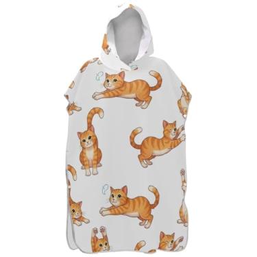 Imagem de Joisal Roupão reutilizável para adultos poncho de surfe praia moletom toalha floral bonito gato laranja branco ponchos femininos com capuz