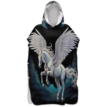 Imagem de Joisal Poncho de surf branco com asas de unicórnio para adultos, roupão absorvente masculino e feminino, poncho com capuz, toalha de natação