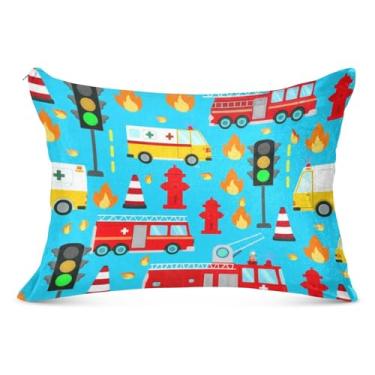 Imagem de Linda fronha fofa azul fofa de caminhões de bombeiros com zíper padrão king queen size fronha fofa para cama grande, tamanho king, 50,8 cm x 101,6 cm