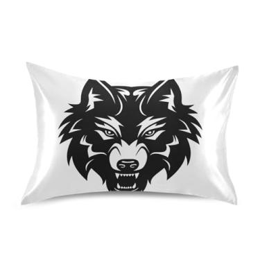 Imagem de Fronhas de almofada de cetim com estampa de lobo preto e branco legal estampa padrão king queen capa de travesseiro macia tamanho padrão 66 cm x 50 cm
