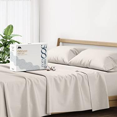 Imagem de Mayfair Linen Jogo de lençol Queen 100% algodão - lençóis de algodão 500 fios para cama queen size, conjunto de 4 peças (cacau acinzentado), ultramacio, resfriamento, lençol de cama de cetim com bolso