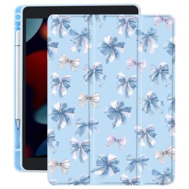 Imagem de CozyNestCY Capa para iPad 10,9 polegadas 10ª Estética Menina Laço Capa para Ipad Moda Capa Transparente Traseira Linda Linda Linda Fita Azul Auto Sleep/Wake Suporte de Lápis À Prova de Choque (Meninas