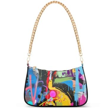 Imagem de Xray Flowers Bolsa moderna fantasia Hobo Party Clutch feminina designer bolsa de mão corrente pequena bolsa de ombro, Pintura grafite abstrata