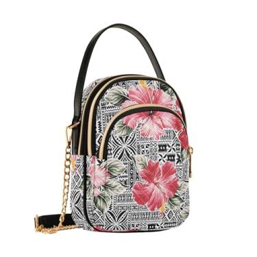 Imagem de Bolsa feminina de ombro azul golfinho baleias marinhas para celular bolsa de mão floral designer clutch tote, Hibisco Havaí, 5.91x3.15x8.27inches