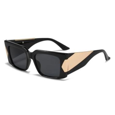 Imagem de HPIRME Óculos de sol femininos e masculinos com hastes largas em metal, para dirigir, com proteção UV400 (preto e cinza).