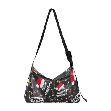 Imagem de Lindas bolsas de couro Hobo de corujas de desenho animado para mulheres, bolsa grande, transversal, floral, estampa animal, bolsas Hobo, Merry Christmas Lights Santas Black