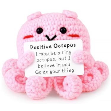 Imagem de Handmade Crochet Pink Octopus with Motivational Message Card, Positive Emotional Support Gift for Women, Men, Boyfriend, Girlfriend, Wife, Husband | Positive Crochet Animals - Anxiety Relief Gifts