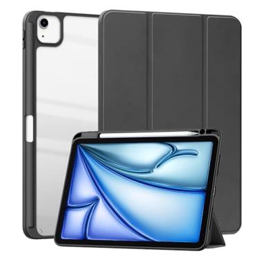 Imagem de SFFINE Capa transparente compatível com iPad Air 11 polegadas 7ª/6ª geração (M3/M2) 2025/2024, para iPad Air 5ª/4ª geração, capa inteligente 2022/2020 com suporte para lápis (preto)