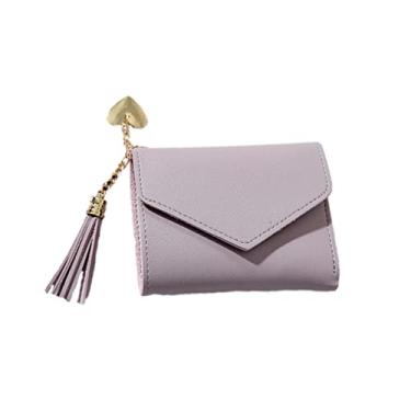 Imagem de Bolsa de moedas pequena para mulheres, pacote compacto de poliuretano com fecho de pressão para moedas, notas e chaves, roxo claro