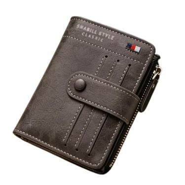 Imagem de Carteira masculina de couro curta com zíper, organizador seguro preto moderno (preto)