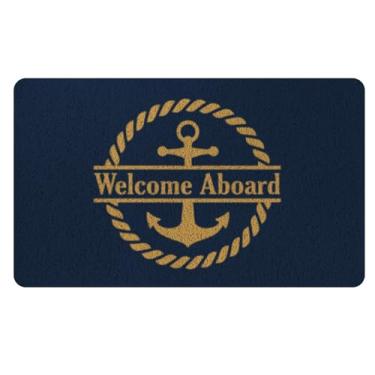 Imagem de ISANOU Tapete de porta de boas-vindas a bordo, tapete exterior com tema náutico azul marinho, capacho antiderrapante para entrada interna e externa, 76 x 43 cm