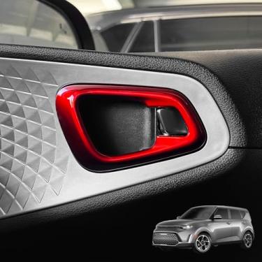 Imagem de JUIVEEL Tampa interna da tigela da maçaneta da porta com acabamento interno, tampa do painel da tigela da maçaneta da porta compatível com acessórios Kia Soul 2020-2025 (estilo vermelho brilhante)
