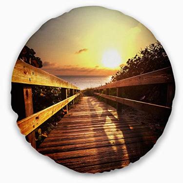 Imagem de Designart calçadão de madeira na praia ponte marítima sala de estar, sofá, almofada de alta qualidade + capa de almofada impressa em ambos os lados 40 cm