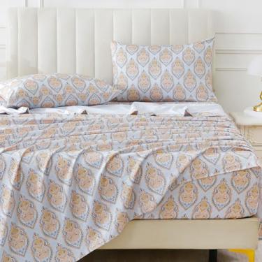 Imagem de ChicView Jogo de cama Queen Size Paisley estampado, 4 peças, estilo boho, respirável, macio, lençóis, bolsos profundos, fácil de cuidar, amarelo