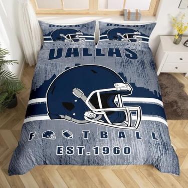 Imagem de Erosebridal Jogo de cama Cowboys futebol americano para meninos e meninas Dallas, presentes de futebol americano, para fãs da cidade, mulheres, homens, conjunto de cama esportiva, rúgbi, azul marinho