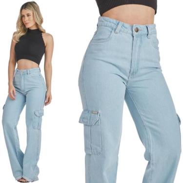 Imagem de Calça Jeans HNO Wide Leg Cargo Hot Pants Azul Claro - HNO Jeans, 40