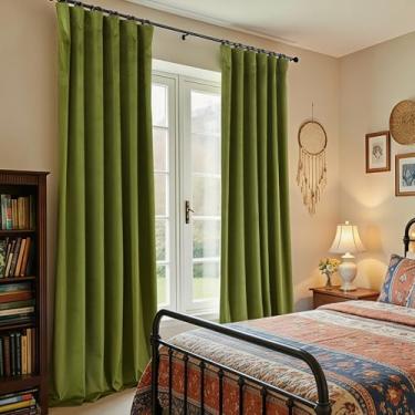 Imagem de Cortinas de veludo escurecimento de quarto com 2 painéis de 2 painéis, verde-oliva, chique, rústico, moderno, fazenda, plissado, blackout para quarto, sala de estar