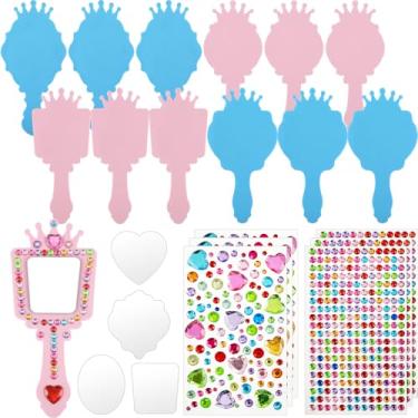Imagem de Liliful Pacote com 12 kits de espelho de espuma de princesa decoram seus próprios espelhos de princesa, suprimentos de festa, artesanato inquebrável para lembrancinhas de festa, aniversário